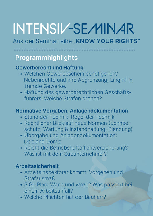 Intensiv-Seminar: Rechtliche Pflichten im Projektablauf: Gewerberecht, Normen und Arbeitssicherheit 13.04.2026 (ohne Mitgliedschaft)